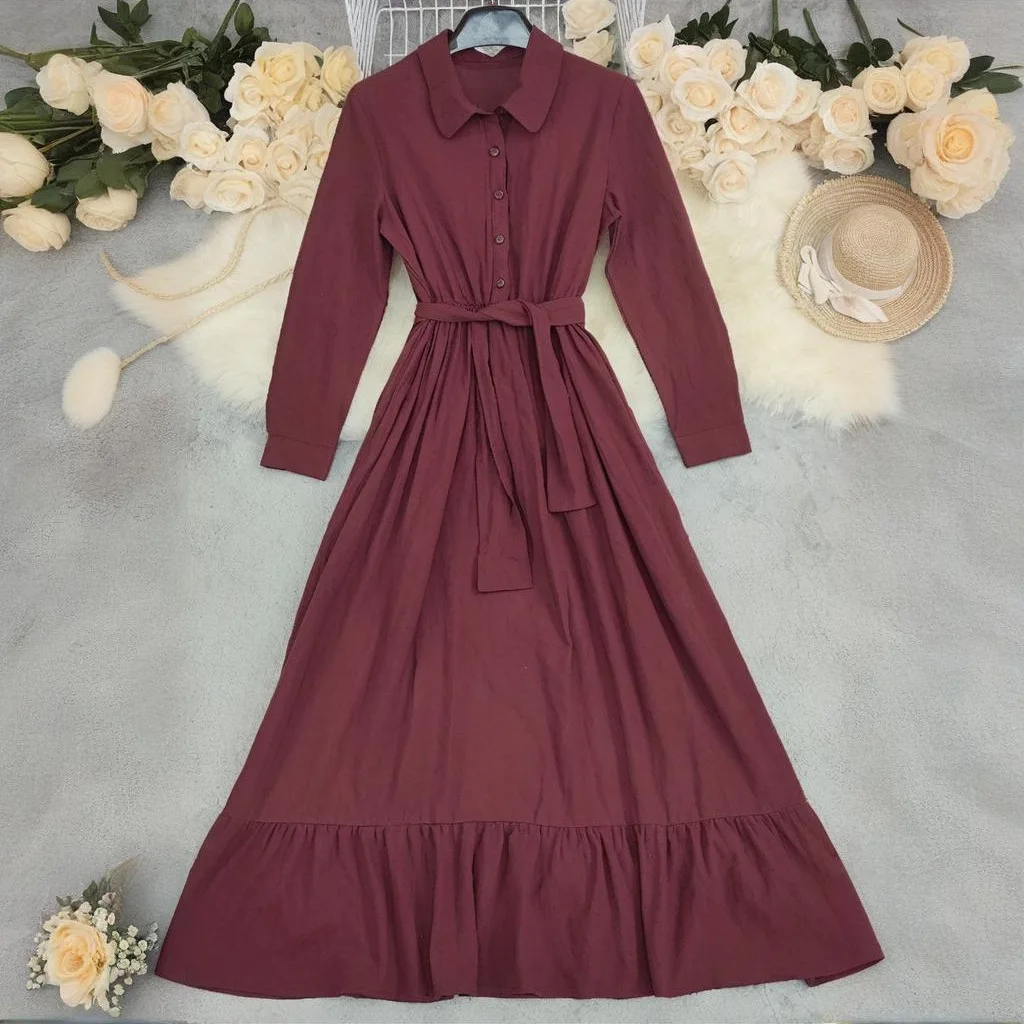 2025 خريف/شتاء موضة جديدة ريترو بأكمام طويلة البوهيمي فستان طويل من القطن والكتان فساتين طويلة للنساء