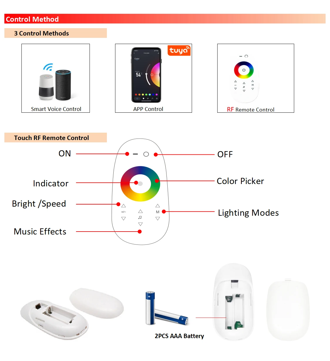 Sterownik LED Tuya Smart Life Home DC5V12V24V 6A/CH Max15A DIM CCT RGB do taśm LED, WiFi, sterowanie 2.4G pilotem/aplikacją/Alexą — zdjęcie 3