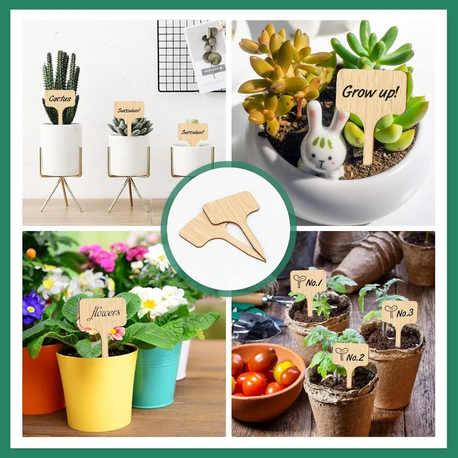 Flower Pot Bamboo Wooden Succulent Label Plant Name Tag Sign Small Plate