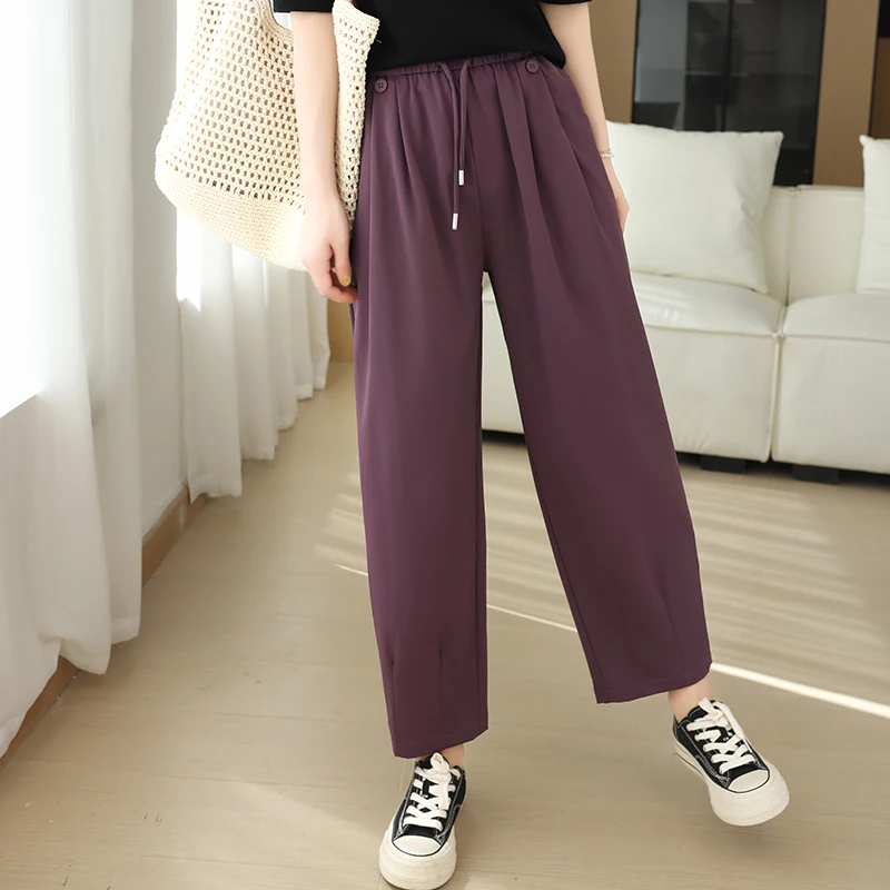 

Summer female nine-inch banana pants, casual pants, protein cotton elastic waist quick-drying pants, loose and comfortable pants