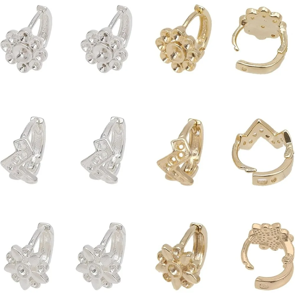 

12Pcs 6Styles Brass Hoop Earring Findings Brass Earring Accessories and Earring Findings Flower and Wave Earring