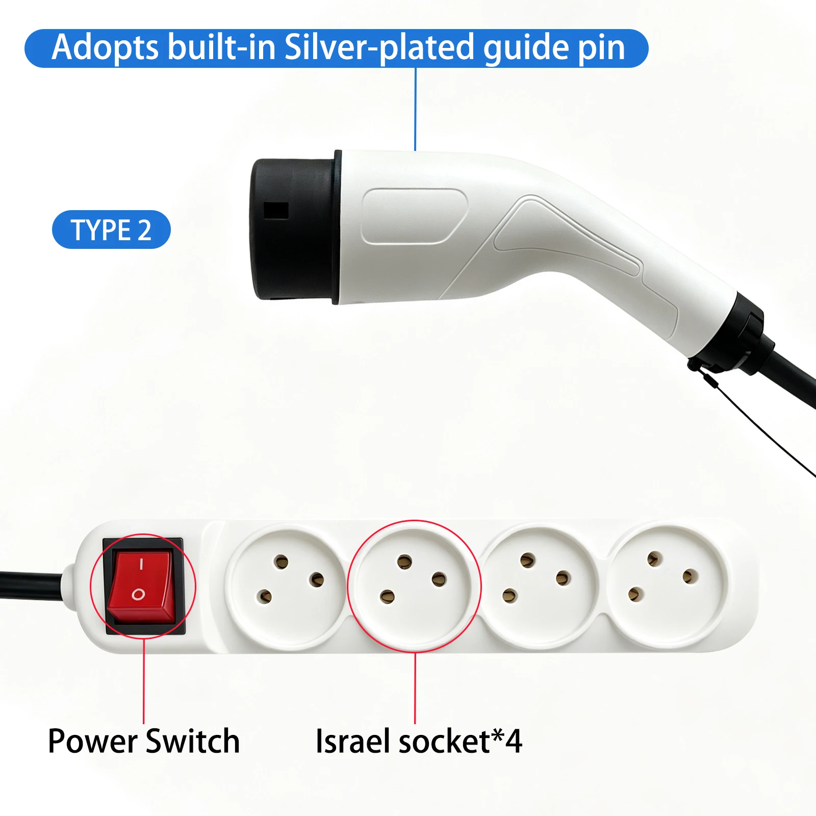 V2L Typ2 Entladeadapter 16A Israel-Steckdose für BYD ZEEKR XPENG Renault NAMMI EU Jaecoo Omoda Geely Lynk Co GWM LEAPMOTO – Detail 4