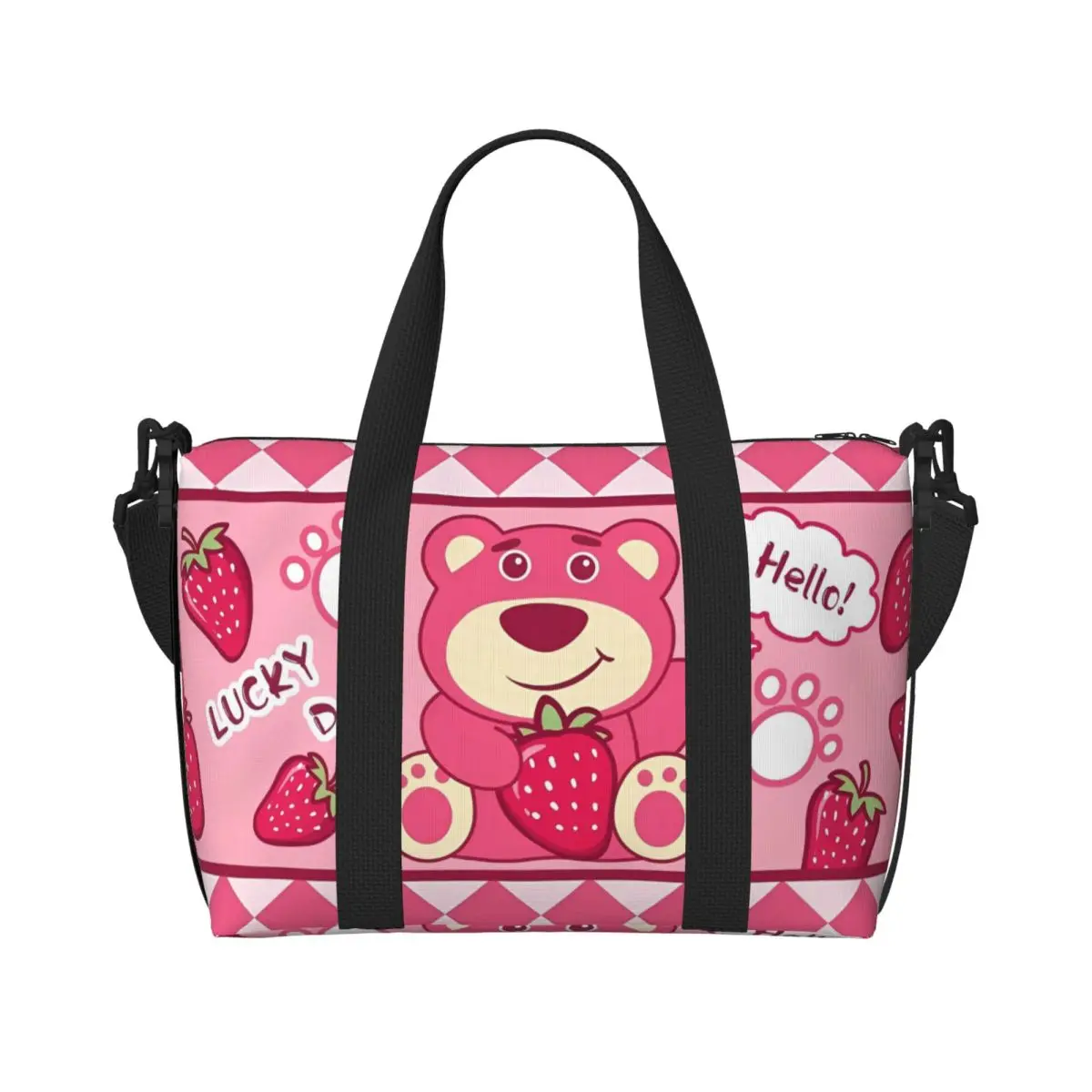 

Trendy Lotso Pink Bear Women Tote Bag for Vocation Large Weekender Strawberry Bear Bags for Shopping