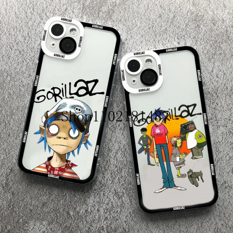 Catoon Anime Gorillaz Phone Case For iPhone 13 12 11 14 15 Pro Max XS Max XR X 15 Plus Clear Angel eyes Silicone Soft Back Cover