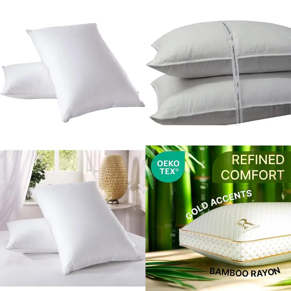 

King Size Extra Firm Down Pillows - 100% Cotton 500 Thread Count, Set of 2, High-Quality Bedding