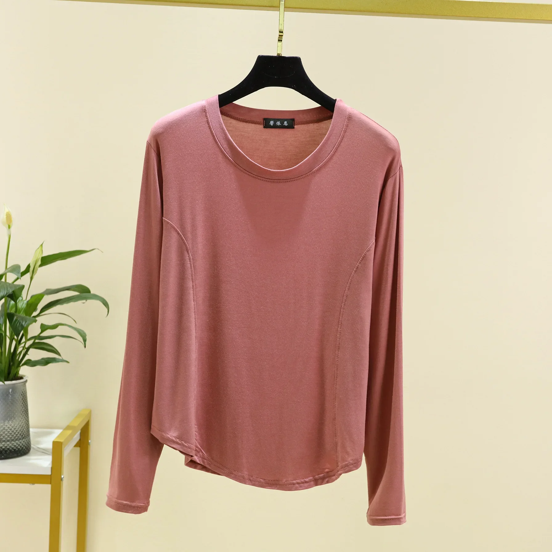 2026 Spring and Autumn New Women\'s Single-piece Pajamas Modal Large Round Neck Long Sleeve T-shirt Top Thin Style with Home Wear