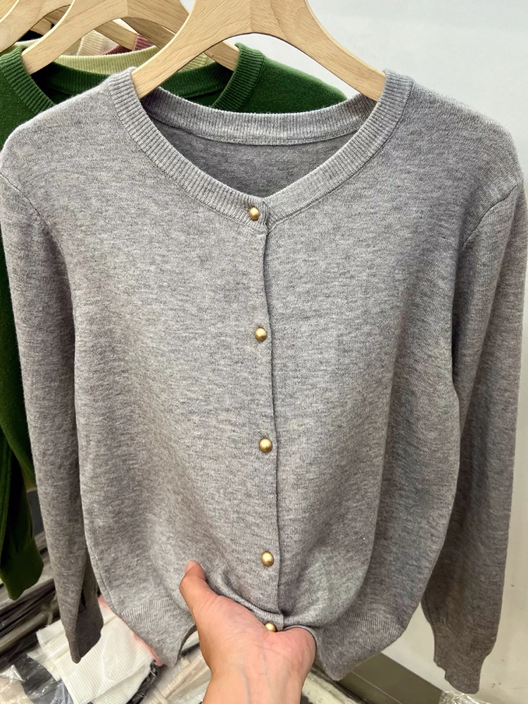 zjaiss 2026 Autumn Long Sleeve Sweaters Women Cardigan Spring O-Neck Knitwear Tops Clothing Fashion Basic Tops