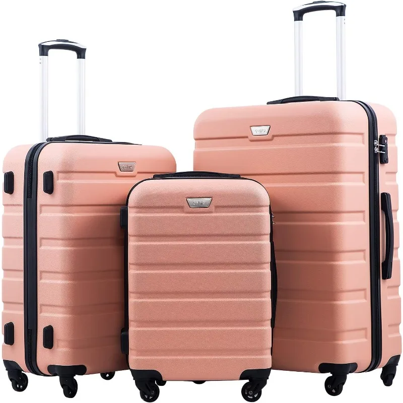 

Coolife Luggage 3 Piece Set Suitcase Spinner Hardshell Lightweight TSA Lock (apricot white, 3 piece set(20in24in28in))