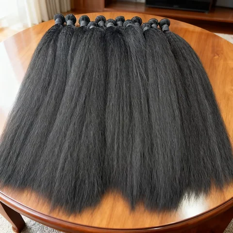 30 Inch 100% Human Hair Indian 15A Kinky Straight 3 Bundles Raw Virgin Unprocessed Yaki Straight Double Weft Bulk Braiding Hair