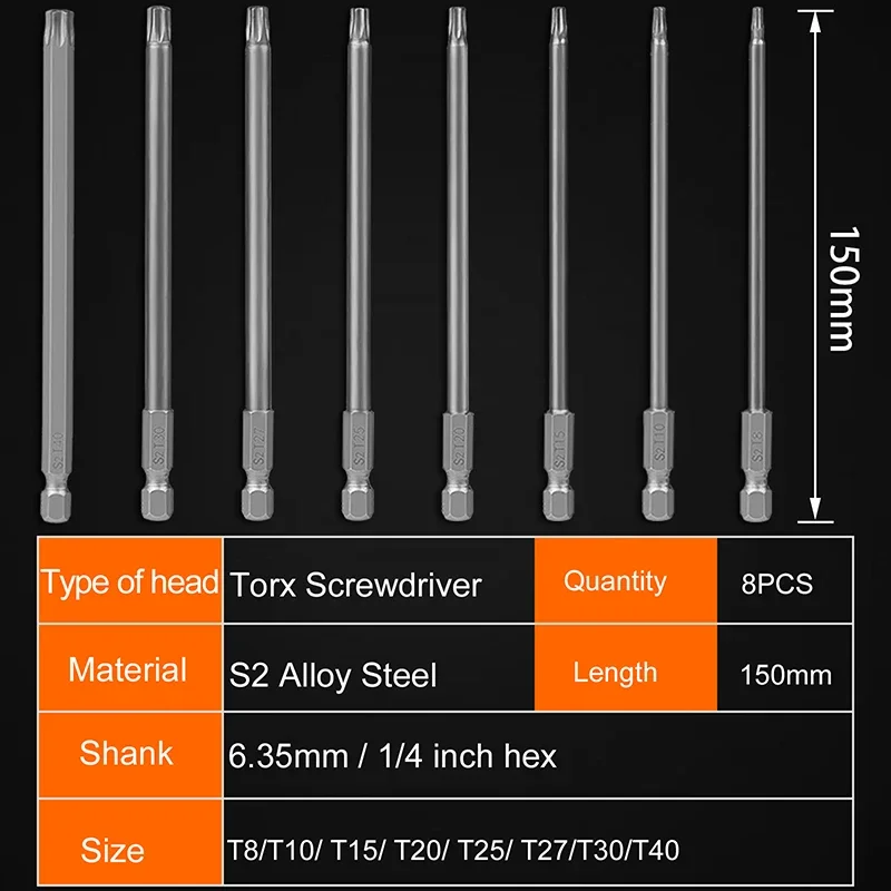 High Quality S2 Steel Torx Head Screwdriver Bit Set Magnetic Tip Security Torx Bit Torx Head Drill Bit with Hole