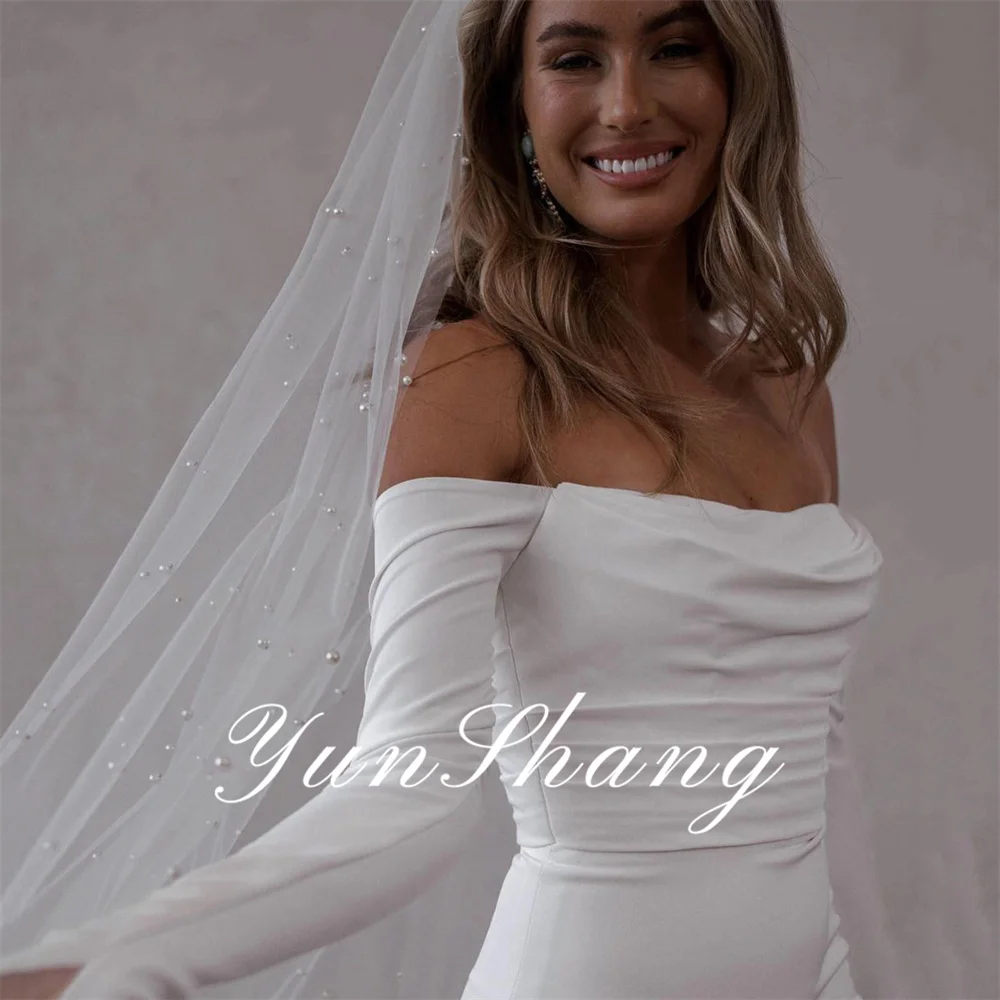 Yunshang Simple Mermaid Wedding Dress Long Sleeve Strapless Open Back Off The Shoulder Bridal Gown Vestidos De Novia Customized