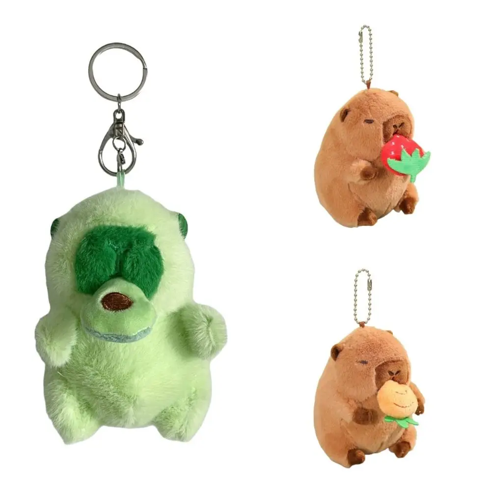 Pullable Capybara Plush Pendant Strawberry Avocado Capybara Plush Keyring Radish 11cm Green Capybara Plushie Doll Birthday Gift