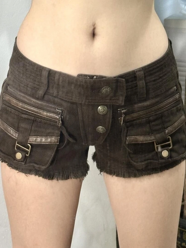 HOUZHOU American Vintage Sexy Denim Shorts Y2k High Street Spicy Girl Punk Short Pants Harajuku Streetwear Low Waist Shorts