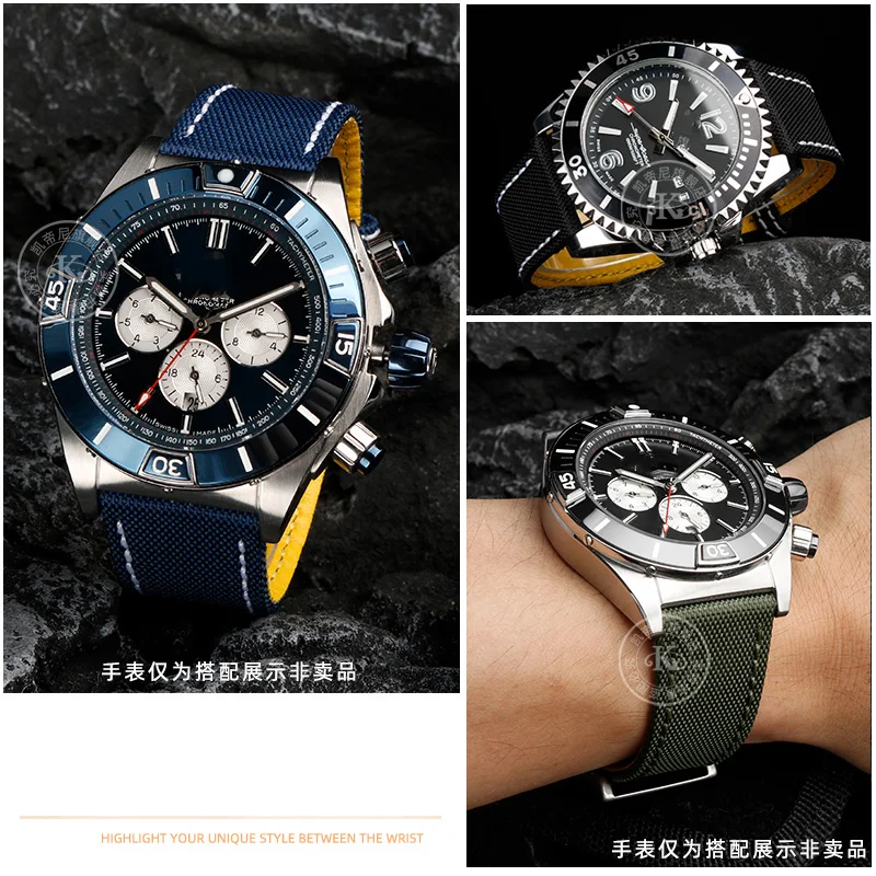 Nowy pasek do zegarka z tkaniny nylonowej 22 mm do Breitling Avengers Blackbird Reconnaissance Aircraft Super Ocean Canvas ze skóry bydlęcej Dolny pasek