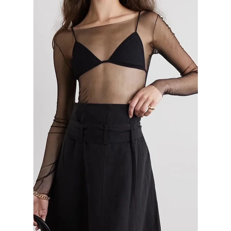 

Slim Fit Long Sve Silk Me T-irt Transparent Design round Ne Base irt Commute Sle Thin as a Wing Design