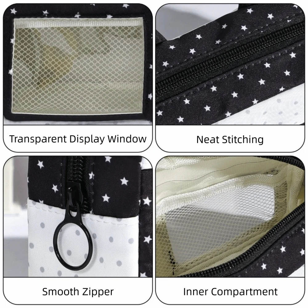 Music Note Star 3D Cat Ear Pencil Case Clear Window Large Capacity Music Note Pencil Pouch Multi Compartment Cat Ear