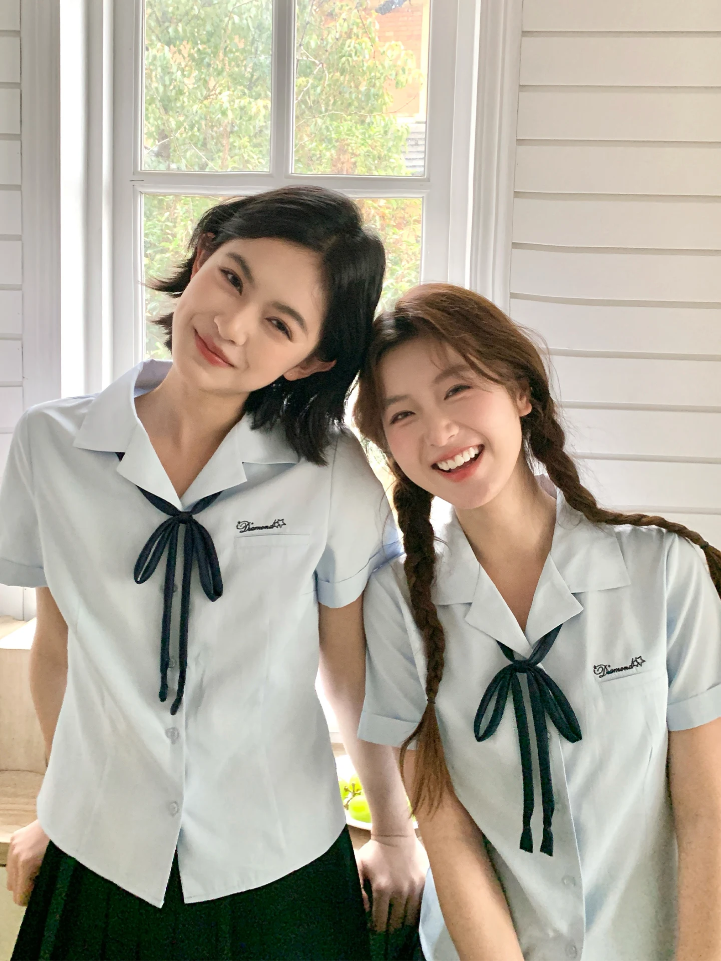 

Tokyo Seasonal Record JK New College Style Blue Short Sleeve Casual Shirt Women Summer Suit Collar Versatile Uniform Set