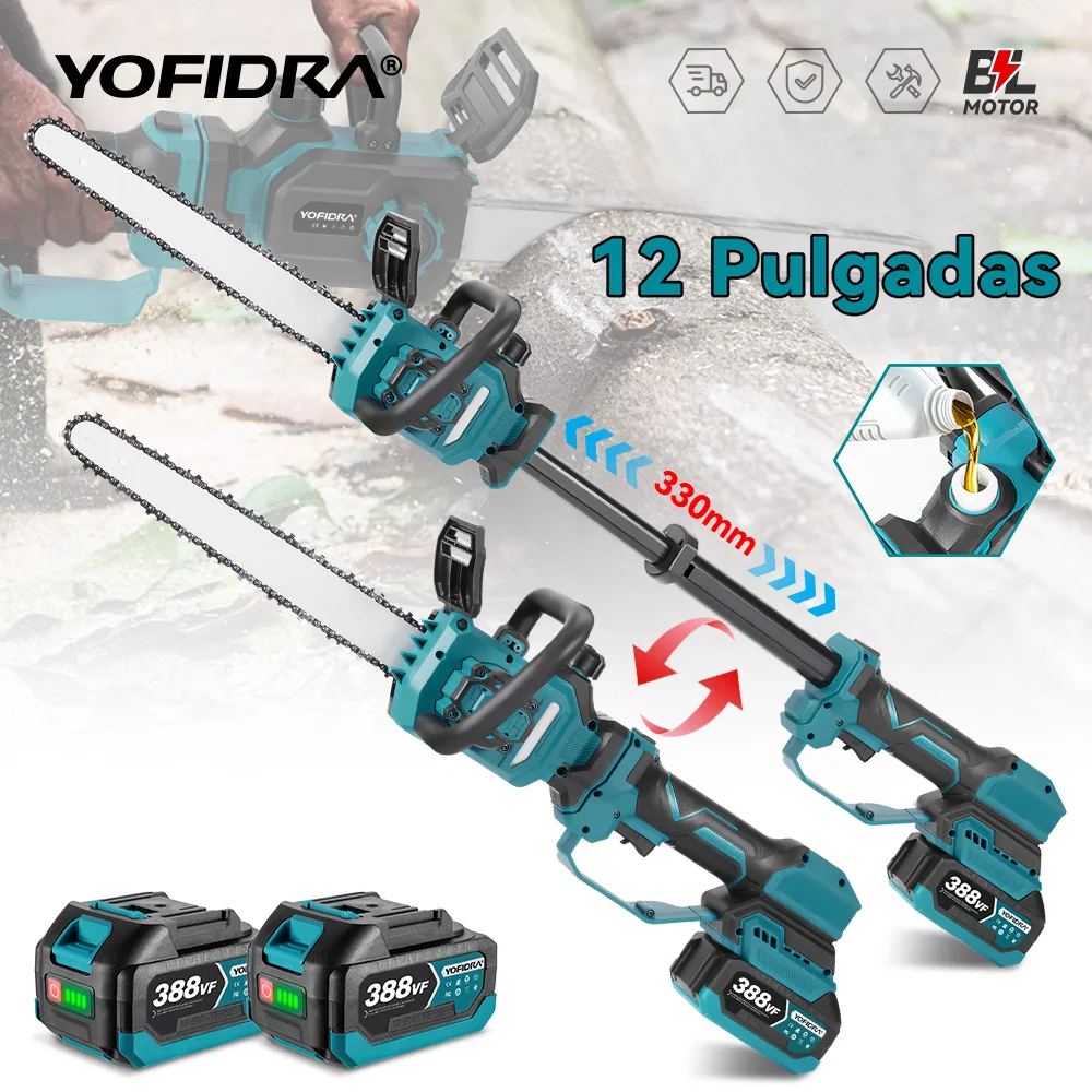 YOFIDRA-motosierra sin escobillas de 7000W y 12 pulgadas, sierras de cadena de poda de mano estirables, herramientas de corte de madera para jardín, 