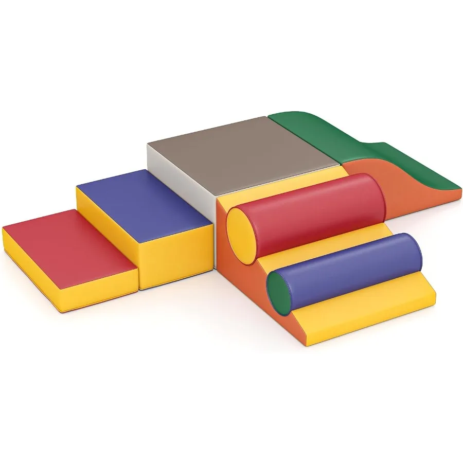 معدات ألعاب التسلق الداخلي لبنات التسلق الرغوية الناعمة مع صالة الألعاب الرياضية المصنوعة من جلد البولي يوريثان للتسلق والزحف الكلاسيكي باللون الرمادي معكرون الناعم