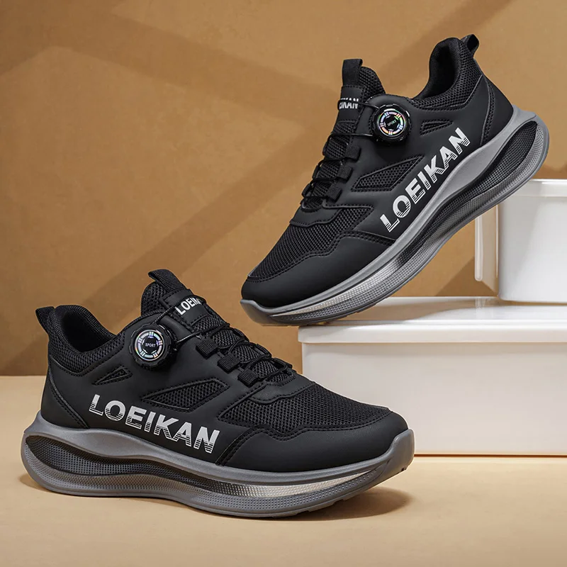 Men Rotating Buckle Air Cushion Sport Shoes, Soft Breathable Knit Anti Slip Running Sneakers For Urban Daily Gym Office Hikin