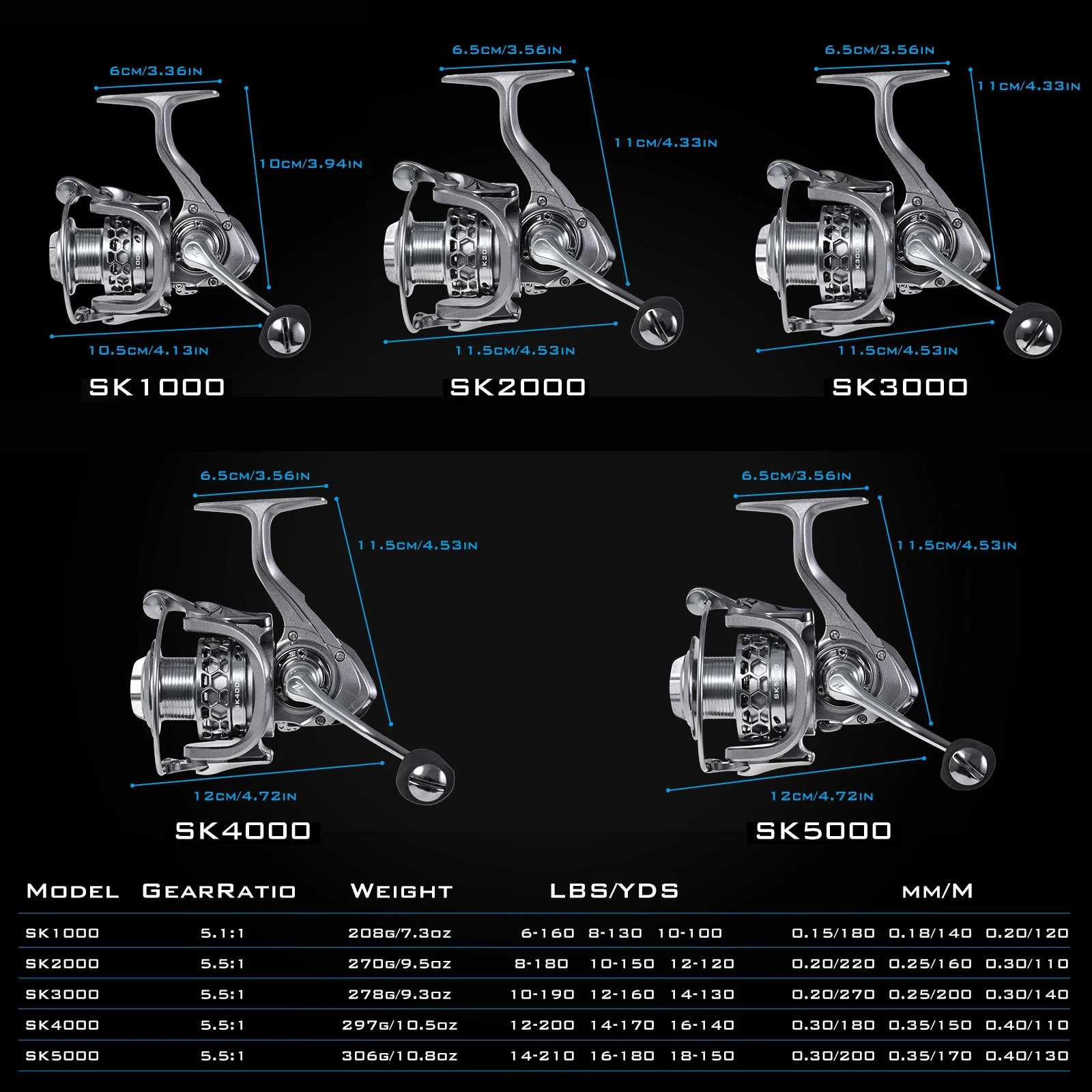 LIXADA SK1000 Fishing wheel Front Drag Spinning Fishing Reel 5.5:1 Gear Ratio 10+1 Bearing Fishing Reel for Freshwater Saltwater