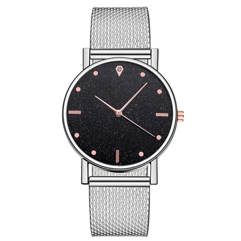 Relojes negros de lujo para mujer, correa de malla de cielo estrellado, reloj de pulsera de cuarzo a la moda para mujer, reloj para mujer, venta Simple
