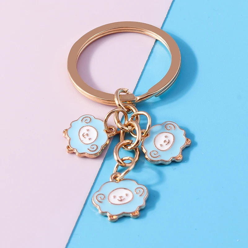 Cute Enamel Animal Keychain Charms Cartoon Sheep Key Rings for Women Girls Handbag Pendants DIY Handmade Jewelry Gifts