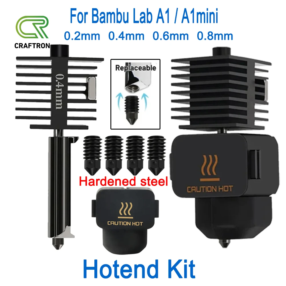 

For Bambu Lab A1 mini Hotend Kit 0.2/0.4/0.6/0.8MM Nozzle Hardened steel For Bambu Lab A1 Nozzles Assembly 3D printer Hot end