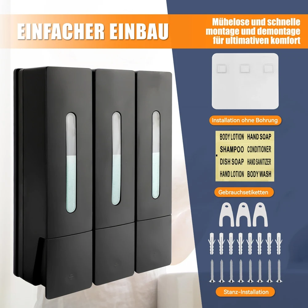 

Диспенсер для жидкого мыла Classy-Press, 400 мл, 3 отсека, настенный, для ванной комнаты, душа, для мытья волос, контейнер для жидкости