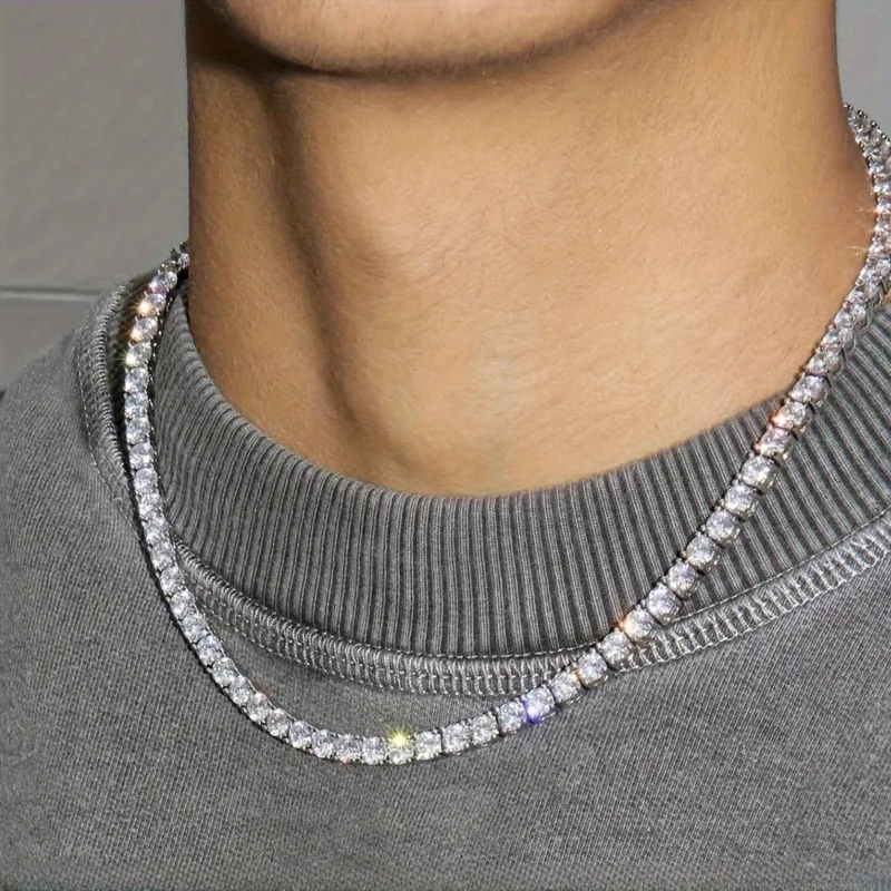 Hip Hop Tennis Chain Necklace Bling Bling Party Jewelry for Men Women Concerts Festivals Ideal Gift for Rapper Fans Trendsetters