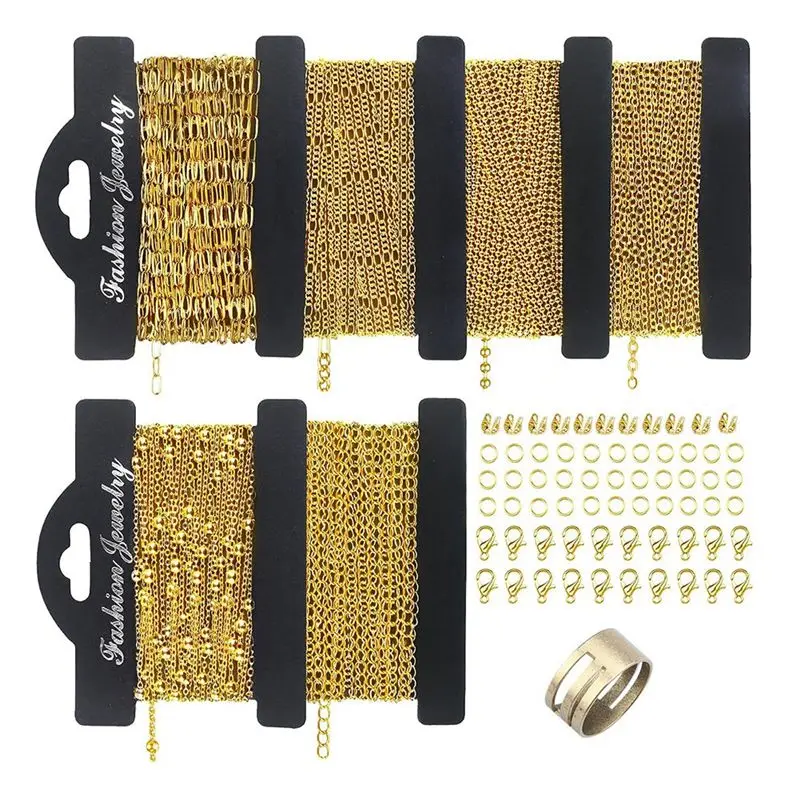 ABVT-Necklace Chains For Jewelry Making 6 Rolls Stainless Steel Jewelry Chains And Jewelry Making Chains With Lobster Clasps
