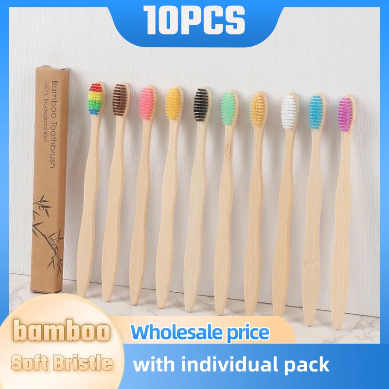 Bamboo Toothbrushes 10 Pack, Soft Bristle Toothbrush BPA Free Biodegradable Eco-Friendly Natural Tooth Brush