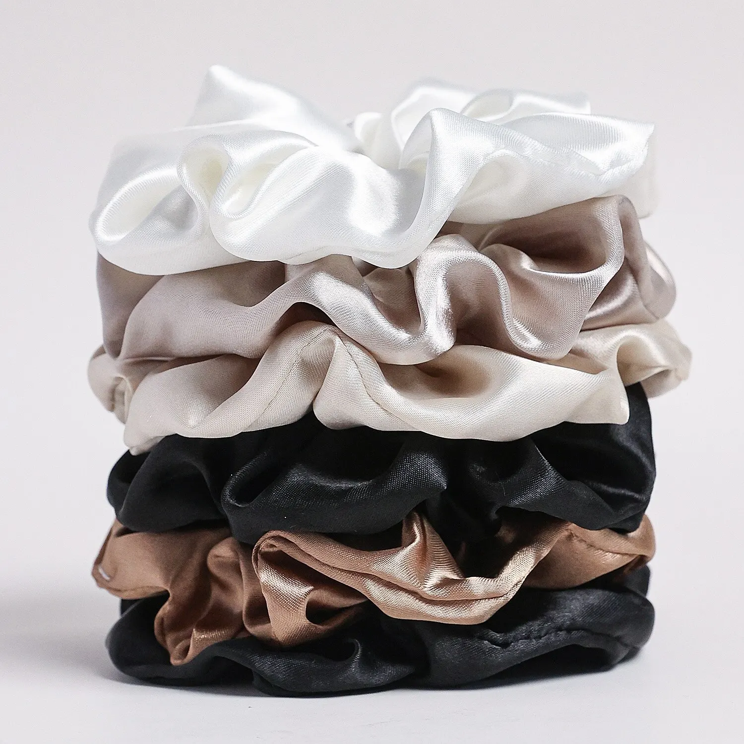 6-Piece Women\'s Pure Color Satin Large Scrunchie Daily Simple Atmospheric Set