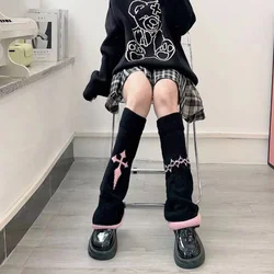 A pair of girls meeting wearing pink and gray leg covers y2k punk lolita wide leg socks chain sweet and cool student pile socks