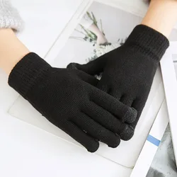 Guantes negros de invierno para hombre y mujer, manoplas cálidas de algodón, de punto, de cinco dedos, más cálidas, regalo de Navidad