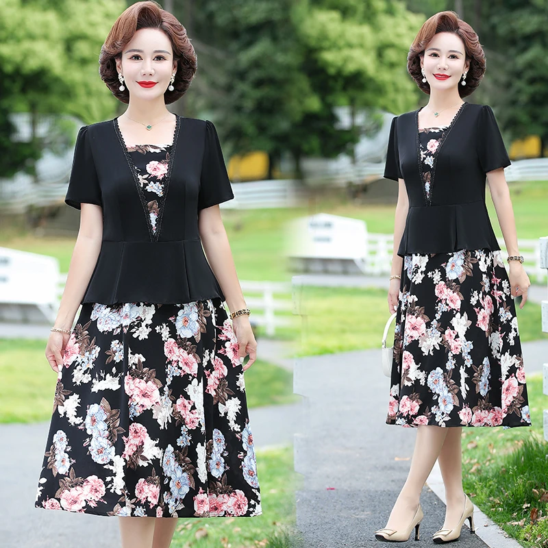 2023 Women\'s Summer New Slim-Fit Chiffon Floral Dress Woman Patchwork Vestido De Mujer Femme