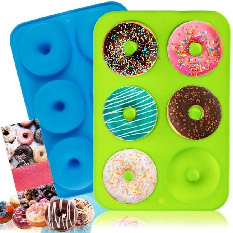 Molde para donuts de silicona de 6 cavidades, molde para donuts redondo de silicona seguro para horno, moldes para hornear donuts de calidad alimentaria para golosinas navideñas de cumpleaños, 1 ud.