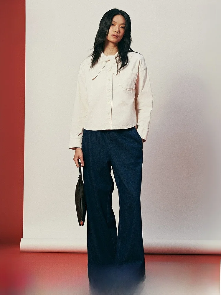 

Женская рубашка H&M, летняя, с воротником-шарфом, длинным рукавом, из вельвета, для повседневной носки, с пуговицами и карманами, из смесового хлопка, 1320035