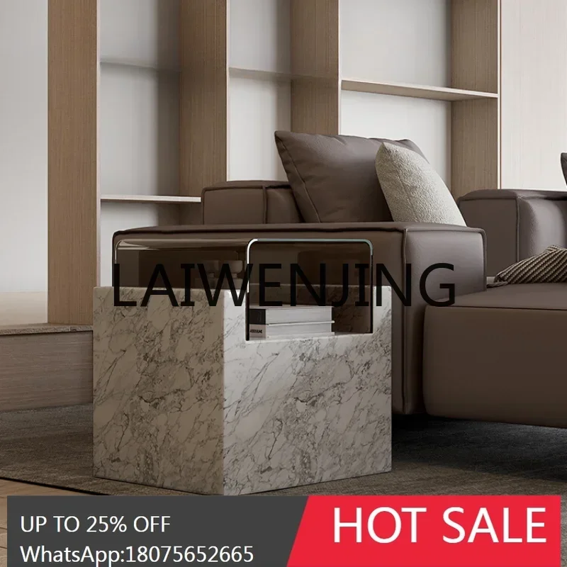 

Italian Light Luxury Minimalist Natural Marble Side Table Modern Minimalist Living Room Creative Corner Table