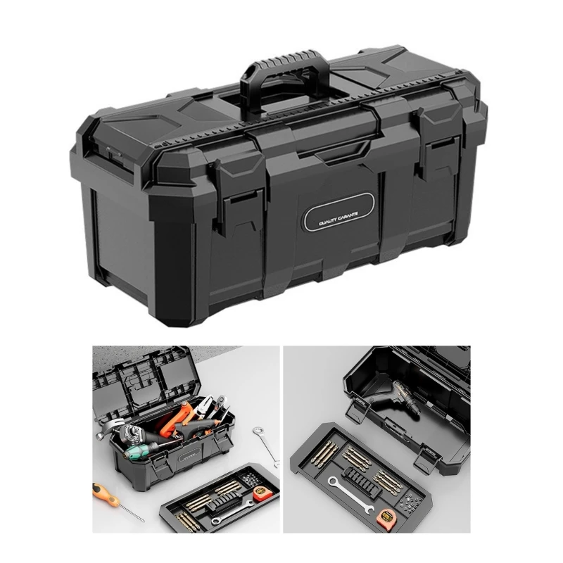 Lockable Case Essential Tool Box with Ergonomic Handle Repair Container for Hardware, Fishing Tackle Mechanic Repair M4YD