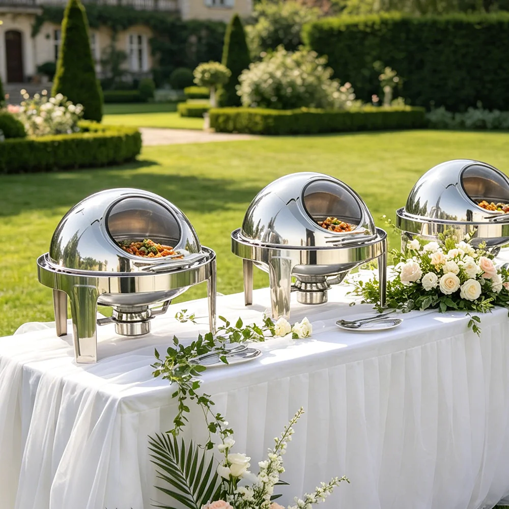 6L round electric heating pot, stainless steel golden food warmer, suitable for hotel wedding banquets and catering
