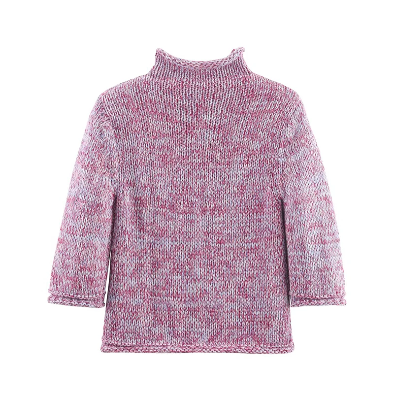 Multicolor Knit Sweater For Women High Neck Casual Spring Autumn Pullovers Chic Lady Tops