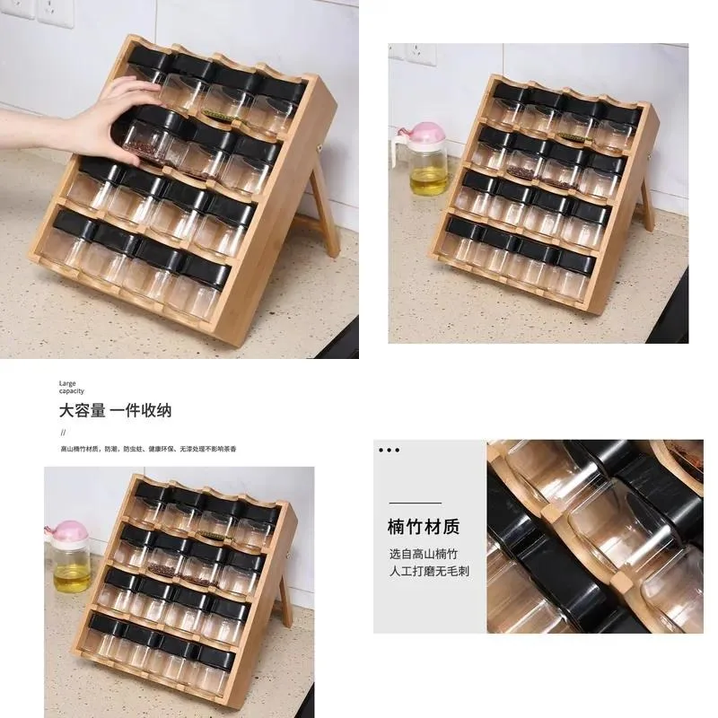Genuine environmentally friendly bamboo 16 grid kitchen multi-layer floor wall-mounted seasoning rack multi-functional