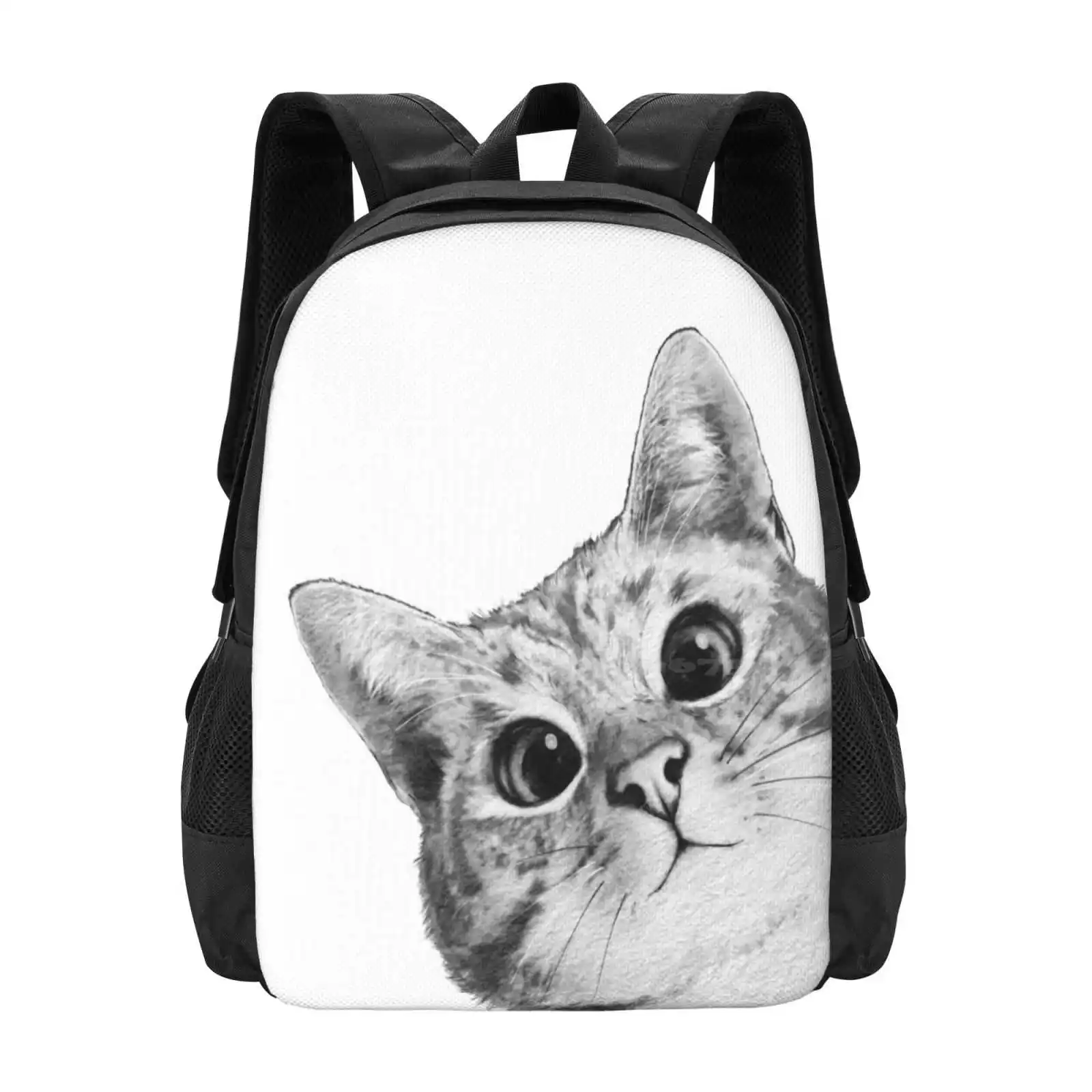 Sneaky Cat School Bag Big Capacity Backpack Laptop Peekaboo Black And White Kitten Humour Cute Funny Cats Animal Pet Happy