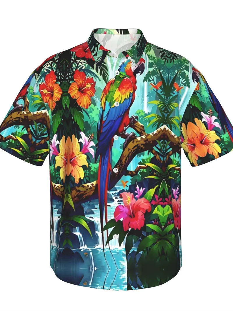 

Vibrant Tropical Hawaiian Shirt Men Neon Palm Tree Island Design Soft Casual Beach Festival Top Men's Women Shirts Clothing