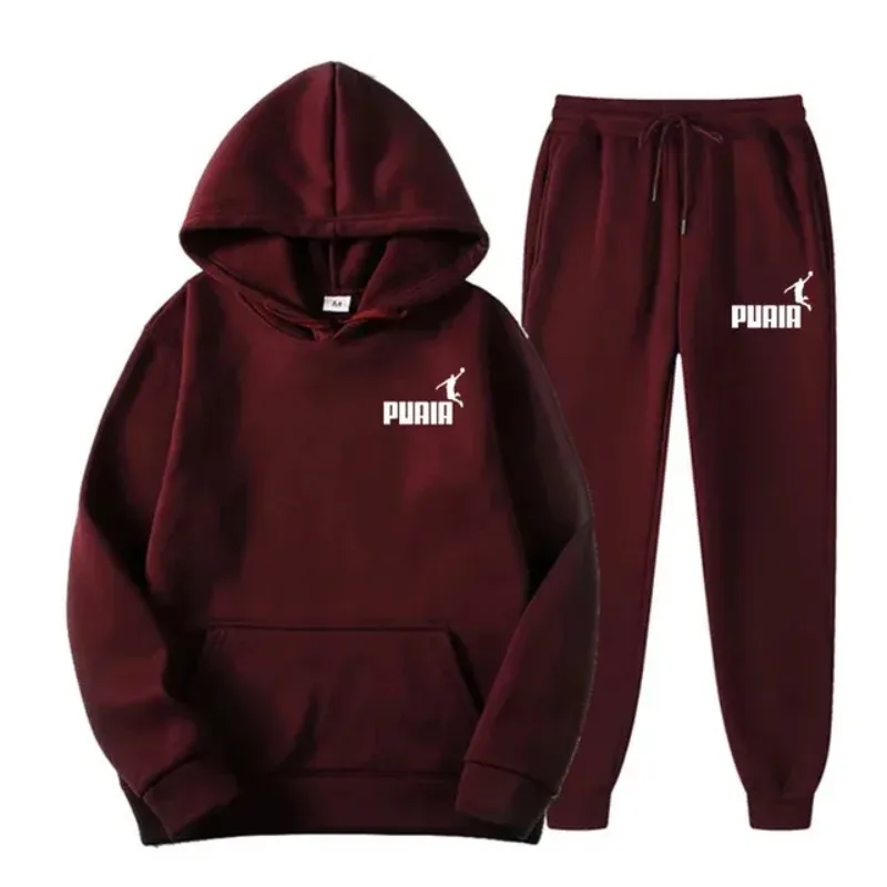 

Autumn and winter fashionable casual hooded pullover + jogging pants set for men's fitness and exercise two-piece set