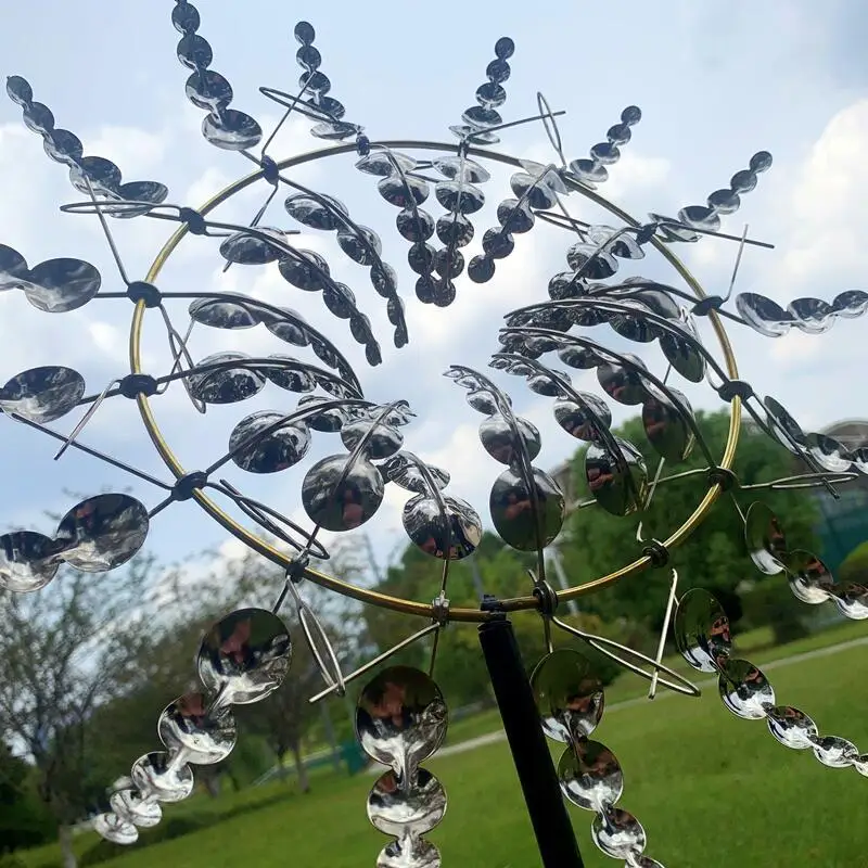 Unique and Magical Metal Windmill 3D Wind Powered Kinetic Sculpture Lawn Metal Wind Solar Spinners Yard and Garden Decor Toys