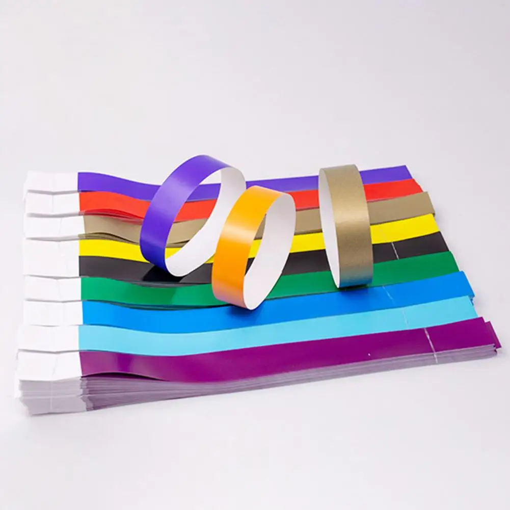 100 Pcs 25*2cm Synthetic Paper Wristbands Waterproof Wrist Strap Event Bands Set Identification Bracelets For Nightclubs Bar