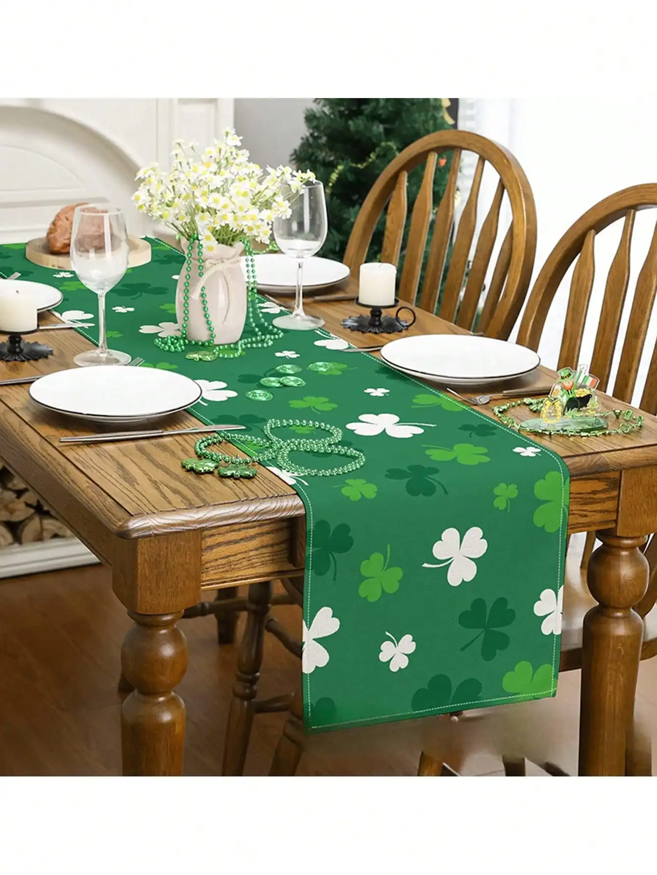 1PC Clover Table Flag Table Cloth 72 Inch Table Decoration Saudi National Day, Sacraments, Dining Table Decoration for Festival