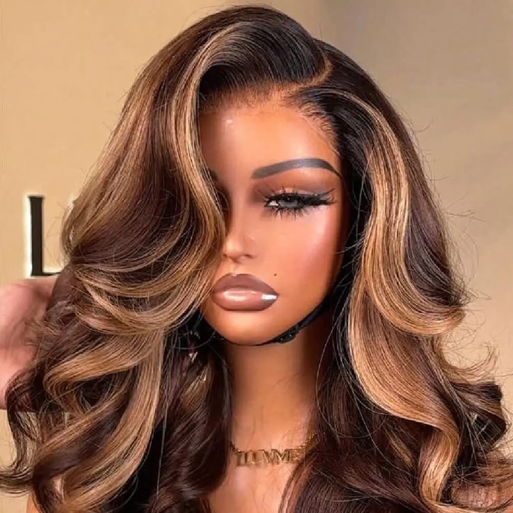 

30 34 дюймов 4/27 Цветной мелированный парик Человеческие волосы Объемная волна 5x5 Hd Парик фронтальной части шнурка Медовый блондин 13x4 Парик фронтальной части шнурка Человеческие волосы
